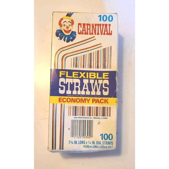 Vintage 70s 80s Carnival Clown Flexible Kids Retro Drinking Straws In Box - Picture 1 of 4
